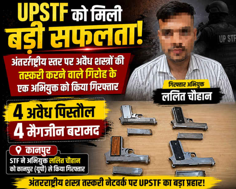 अंतरराष्ट्रीय अवैध शस्त्र तस्करी गिरोह का सदस्य गिरफ्तार, 4 पिस्तौल बरामद